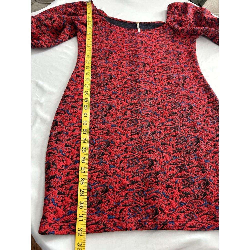 Free People Textured Sunset Puff Sleeve Mini Dress Womens Size Medium Red Boho - Picture 12 of 12